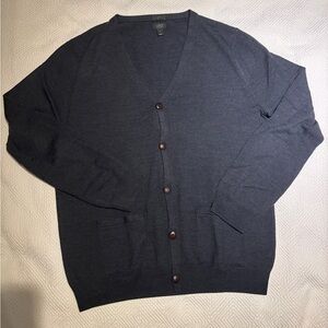 J. Crew Men’s Dark Charcoal/Navy Cardigan Sweater 100% Merino. Like New